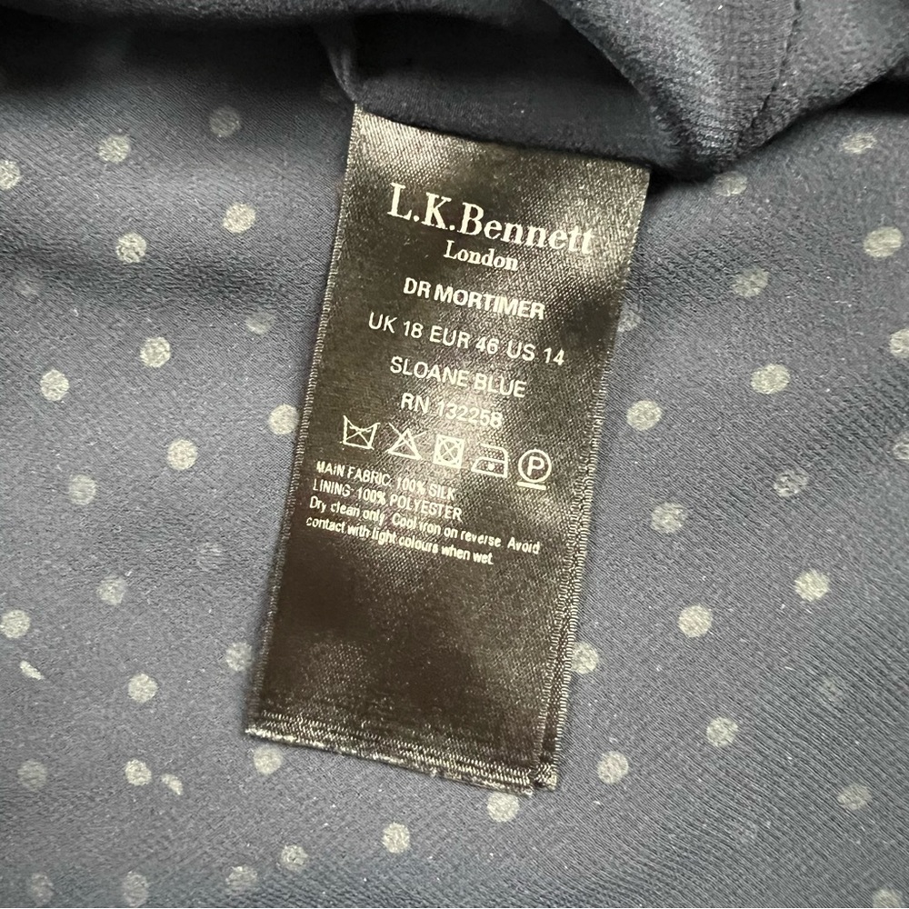 LK BENNETT navy white polka dot silk Mortimer dress in Sloane Blue - Picture 10 of 10